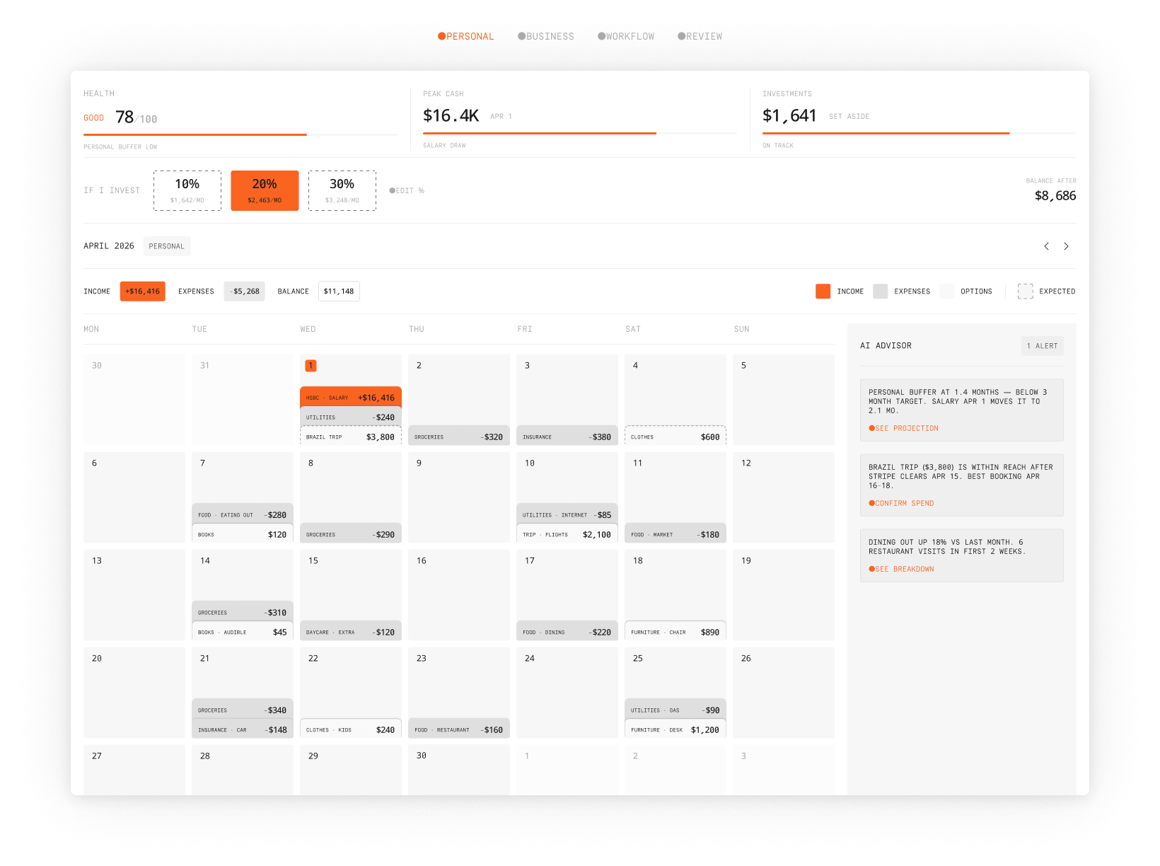 Klayim calendar-first dashboard preview